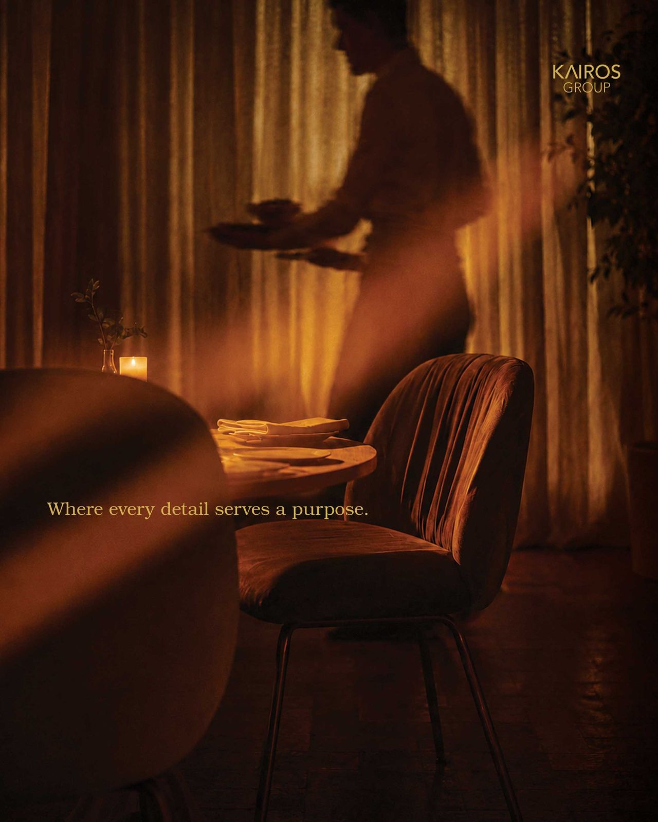 A restaurant interior in warm evening light